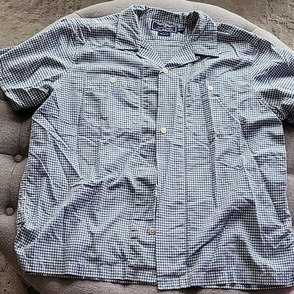 Polo Sport By Ralph Lauren Men's Blue Checkered Short Sleeve Shirt